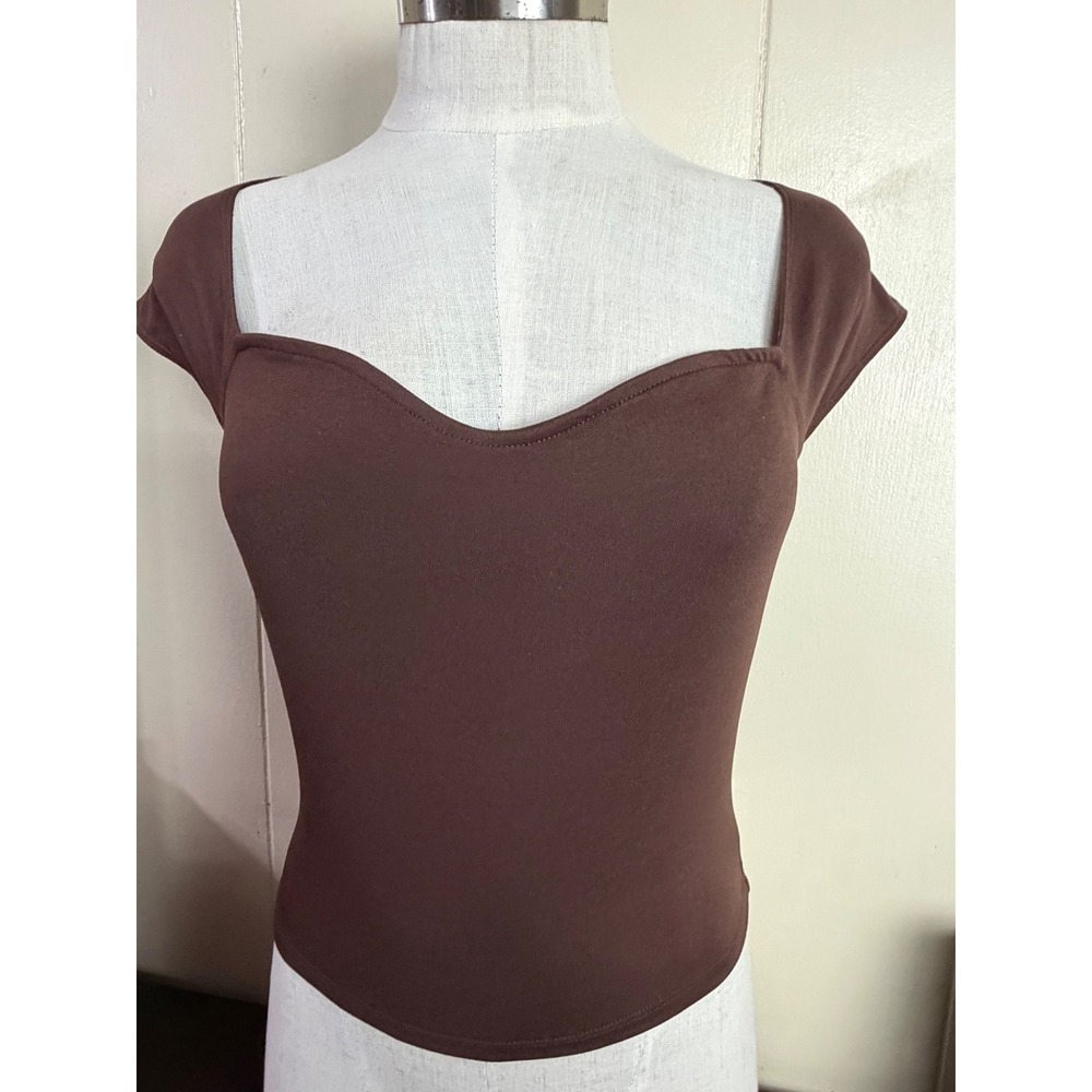 Hollister Womens Medium Cap Sleeve Top Brown NEW Sweetheart Neck